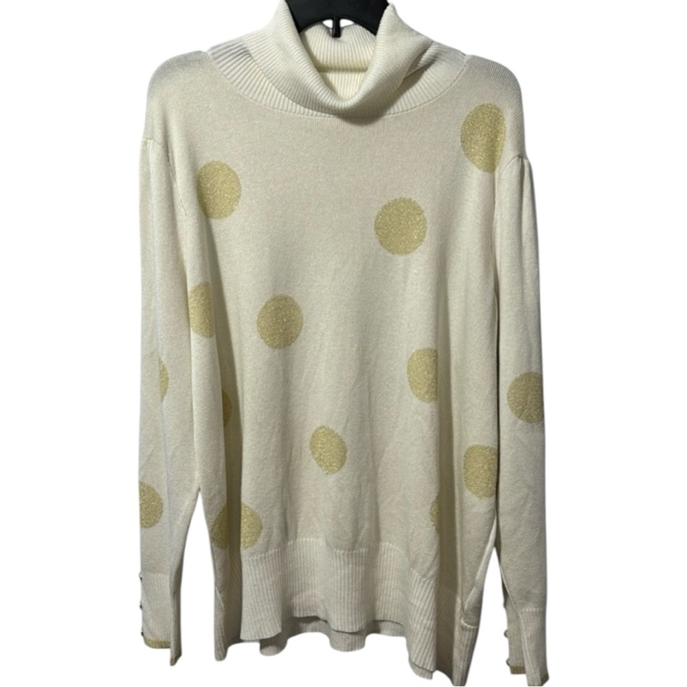 NWT Retrology Cream with Gold Polka Dots Turtleneck Sweater in Size 2X‎